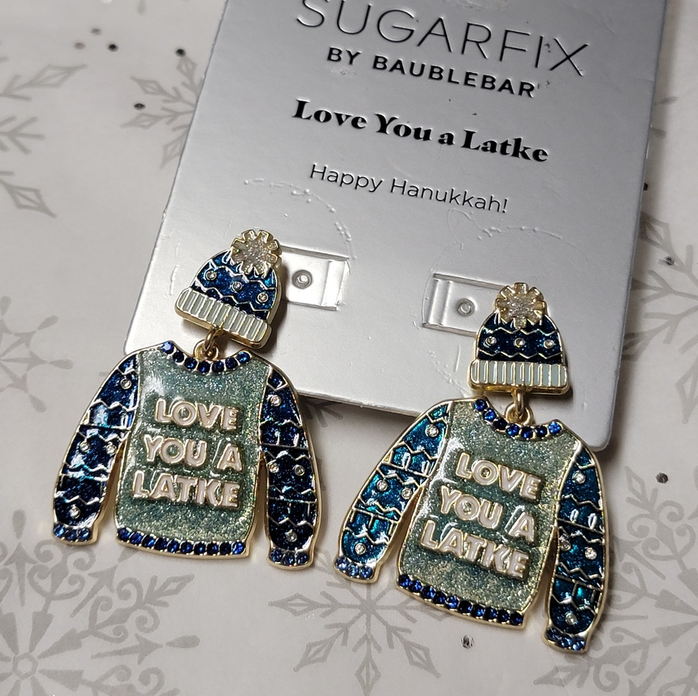 SUGARFIX by BaubleBar Love You a Latke Happy Hanukkah! Jewish Holiday Earrings